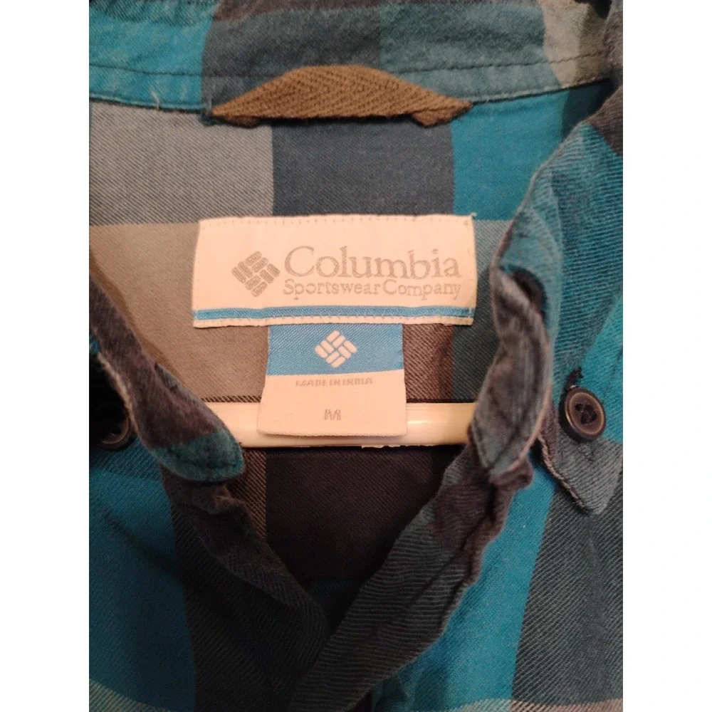 Columbia‎ Mens Medium M Black Blue Checkered Button Down Dress Shirt
